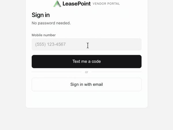 PartnerView access screen with mobile and email options