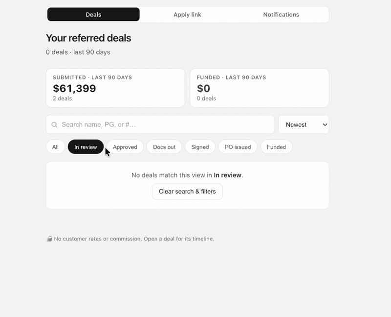 PartnerView filter showing no matching deals