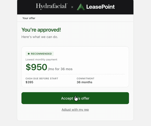 Buyer experience showing an example available option