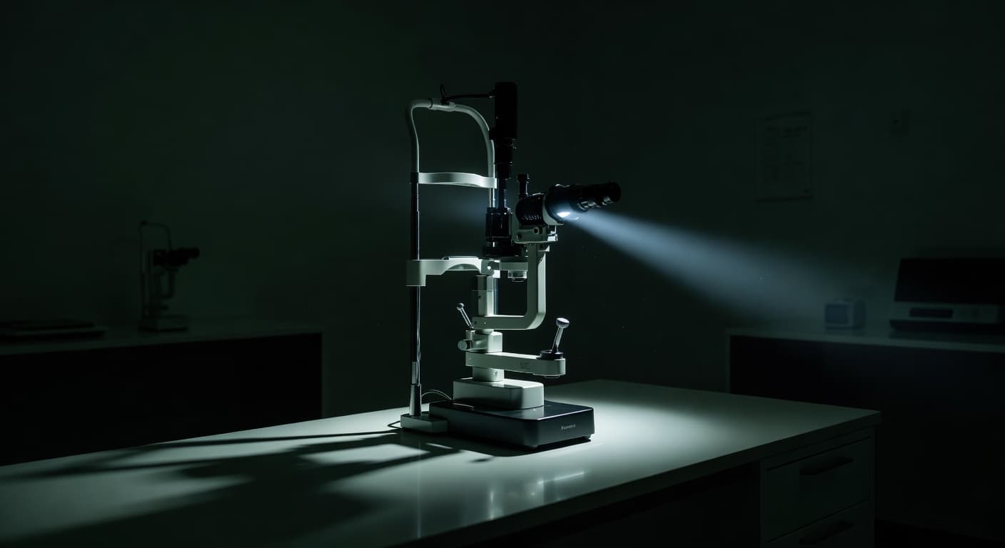 Slit lamp in an optometry exam room